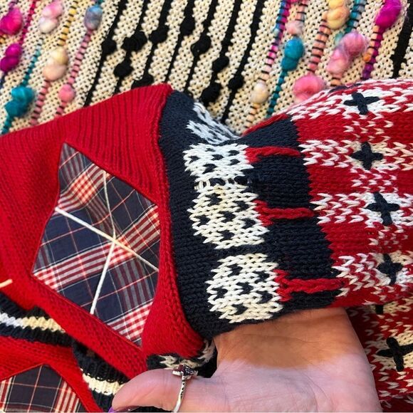 Vintage PBJ Sport 90s 80s Red Blue White Golf Prep Novelty Cardigan Sweater Sz M - Picture 16 of 16